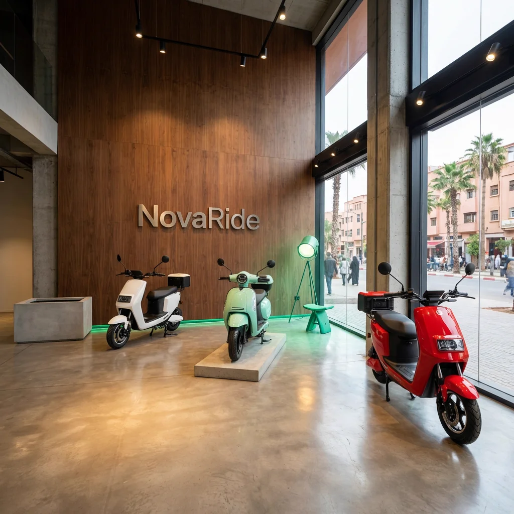 Showroom NovaRide Casablanca avec différents modèles de scooters électriques
